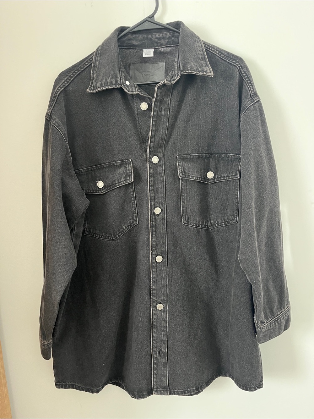 H&M Black Washed Denim Jacket - Oversized Shirt Jacket